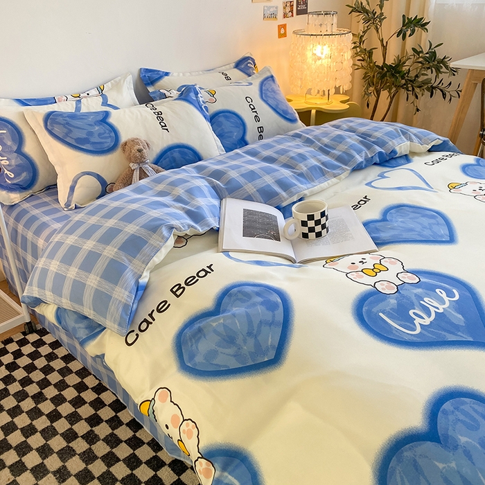 91家纺网 家纺一手货源 找家纺 友承家纺 2026新款床上用品磨毛水洗棉四件套被单被套学生宿舍单人三件套被罩单件四季通用 爱心小熊