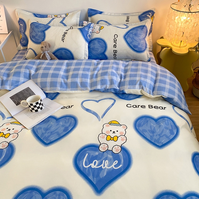 91家纺网 家纺一手货源 找家纺 友承家纺 2026新款床上用品磨毛水洗棉四件套被单被套学生宿舍单人三件套被罩单件四季通用 爱心小熊