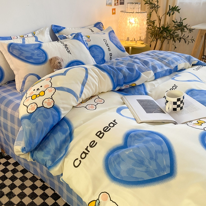 91家纺网 家纺一手货源 找家纺 友承家纺 2026新款床上用品磨毛水洗棉四件套被单被套学生宿舍单人三件套被罩单件四季通用 爱心小熊