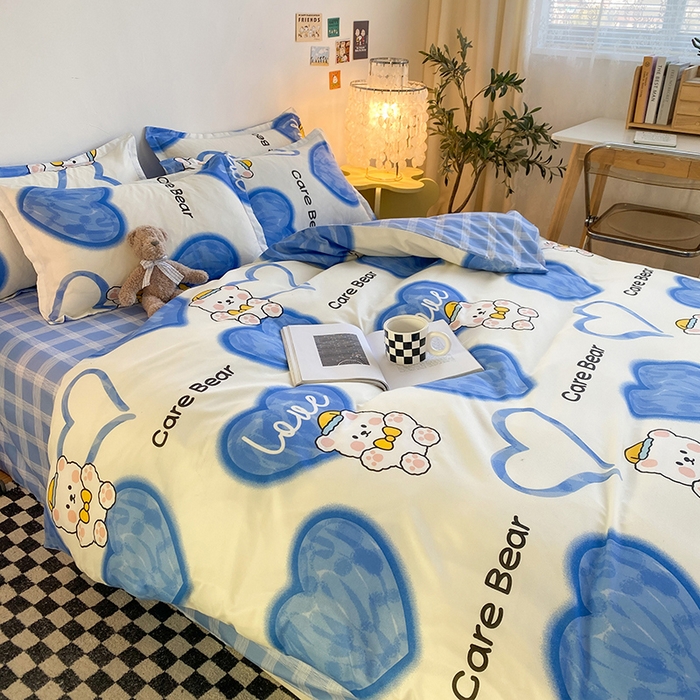 91家纺网 家纺一手货源 找家纺 友承家纺 2026新款床上用品磨毛水洗棉四件套被单被套学生宿舍单人三件套被罩单件四季通用 爱心小熊