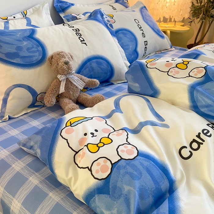 91家纺网 家纺一手货源 找家纺 友承家纺 2026新款床上用品磨毛水洗棉四件套被单被套学生宿舍单人三件套被罩单件四季通用 爱心小熊