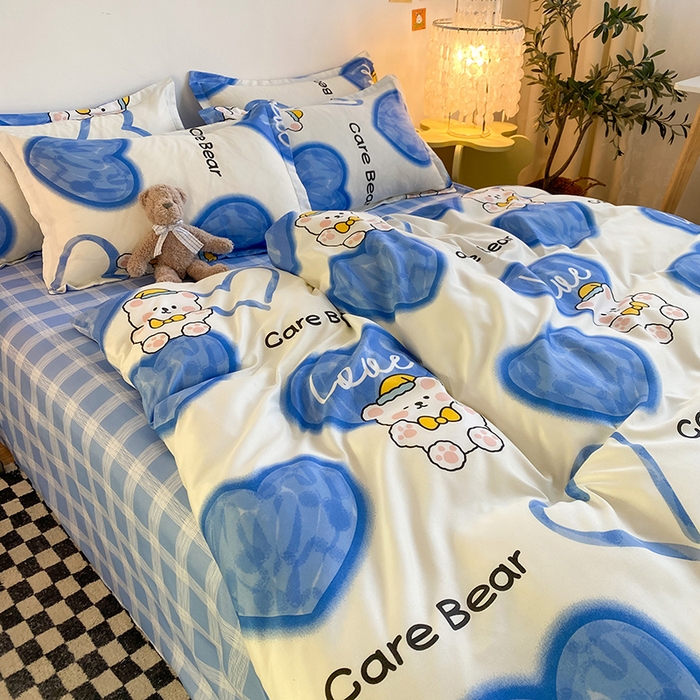 91家纺网 家纺一手货源 找家纺 友承家纺 2026新款床上用品磨毛水洗棉四件套被单被套学生宿舍单人三件套被罩单件四季通用 爱心小熊