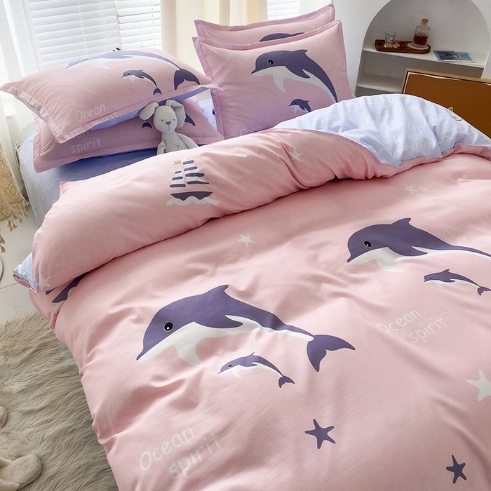 91家纺网 家纺一手货源 找家纺 友承家纺 2026新款床上用品磨毛水洗棉四件套被单被套学生宿舍单人三件套被罩单件四季通用 海豚湾