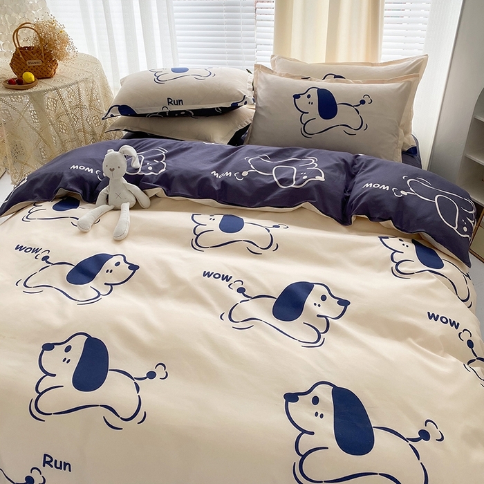 91家纺网 家纺一手货源 找家纺 友承家纺 2026新款床上用品磨毛水洗棉四件套被单被套学生宿舍单人三件套被罩单件四季通用 欢乐狗米