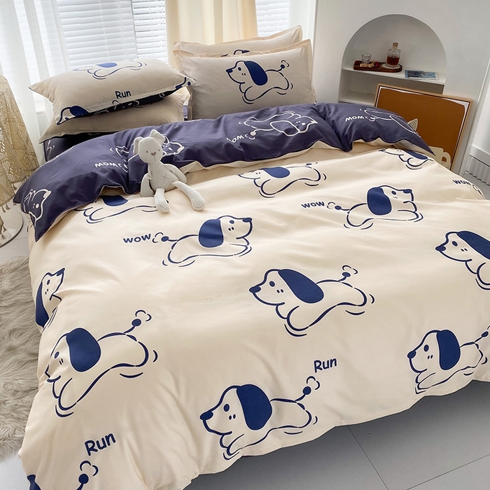 91家纺网 家纺一手货源 找家纺 友承家纺 2026新款床上用品磨毛水洗棉四件套被单被套学生宿舍单人三件套被罩单件四季通用 欢乐狗米