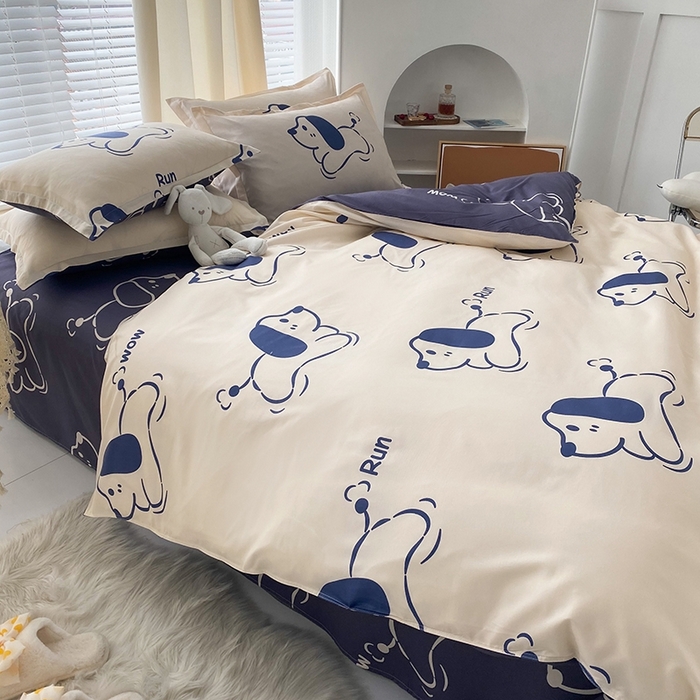 91家纺网 家纺一手货源 找家纺 友承家纺 2026新款床上用品磨毛水洗棉四件套被单被套学生宿舍单人三件套被罩单件四季通用 欢乐狗米