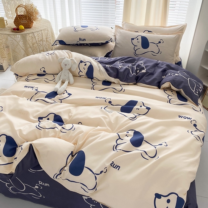 91家纺网 家纺一手货源 找家纺 友承家纺 2026新款床上用品磨毛水洗棉四件套被单被套学生宿舍单人三件套被罩单件四季通用 欢乐狗米