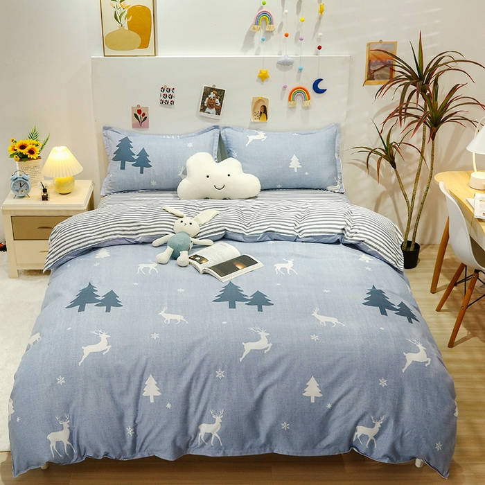 91家纺网 家纺一手货源 找家纺 友承家纺 2026新款床上用品磨毛水洗棉四件套被单被套学生宿舍单人三件套被罩单件四季通用 吉祥鹿兰