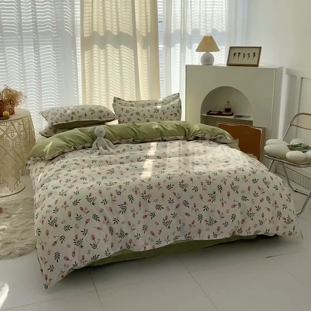 91家纺网 家纺一手货源 找家纺 友承家纺 2026新款床上用品磨毛水洗棉四件套被单被套学生宿舍单人三件套被罩单件四季通用 恋爱味道