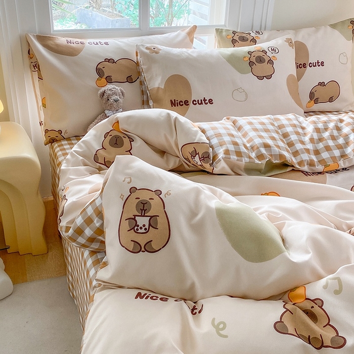 91家纺网 家纺一手货源 找家纺 友承家纺 2026新款床上用品磨毛水洗棉四件套被单被套学生宿舍单人三件套被罩单件四季通用 萌萌