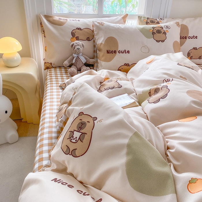 91家纺网 家纺一手货源 找家纺 友承家纺 2026新款床上用品磨毛水洗棉四件套被单被套学生宿舍单人三件套被罩单件四季通用 萌萌