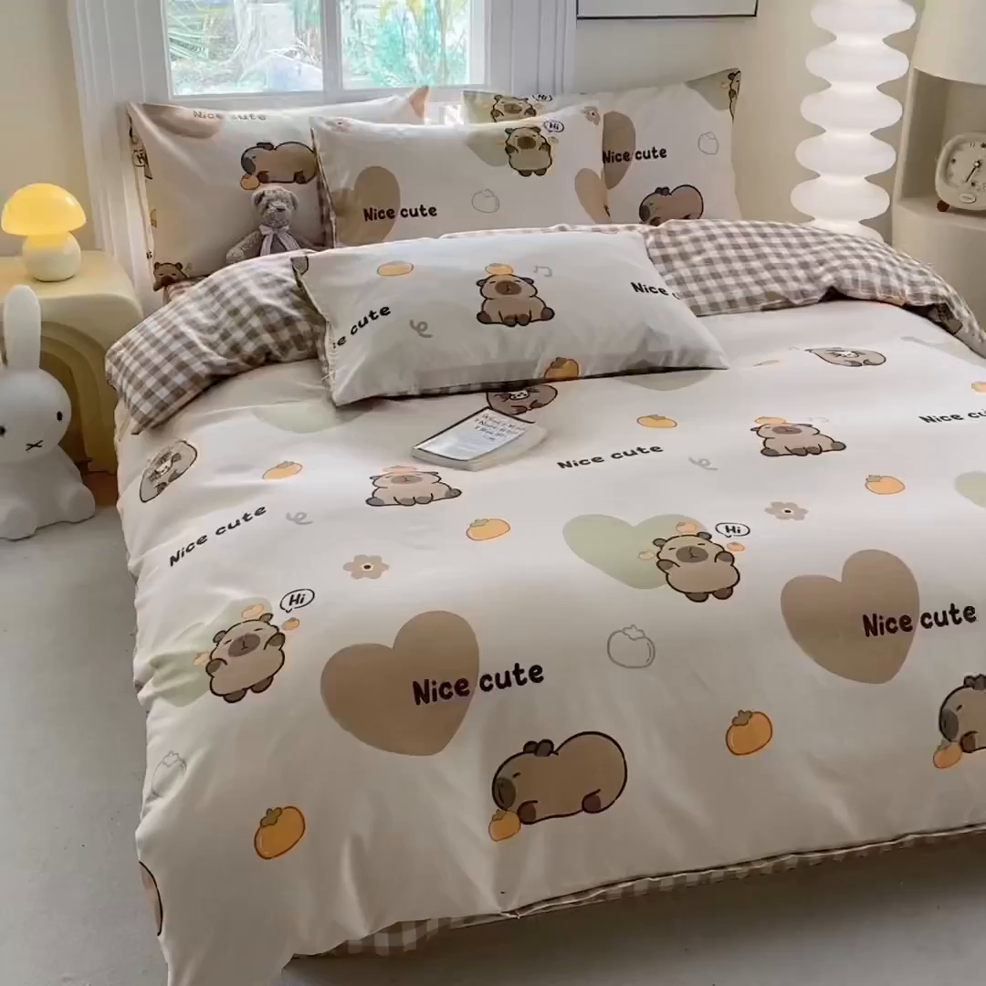 91家纺网 家纺一手货源 找家纺 友承家纺 2026新款床上用品磨毛水洗棉四件套被单被套学生宿舍单人三件套被罩单件四季通用 萌萌