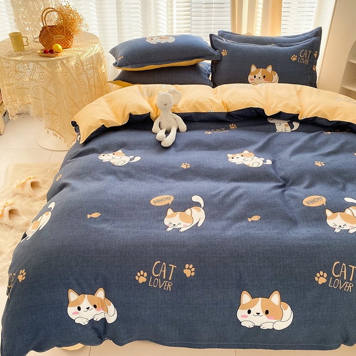 91家纺网 家纺一手货源 找家纺 友承家纺 2026新款床上用品磨毛水洗棉四件套被单被套学生宿舍单人三件套被罩单件四季通用 淘气猫兰