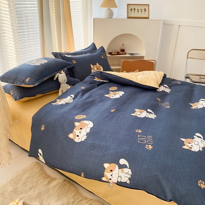 91家纺网 家纺一手货源 找家纺 友承家纺 2026新款床上用品磨毛水洗棉四件套被单被套学生宿舍单人三件套被罩单件四季通用 淘气猫兰