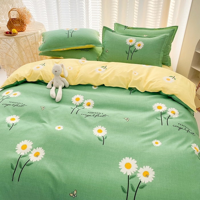 91家纺网 家纺一手货源 找家纺 友承家纺 2026新款床上用品磨毛水洗棉四件套被单被套学生宿舍单人三件套被罩单件四季通用 网红雏菊绿