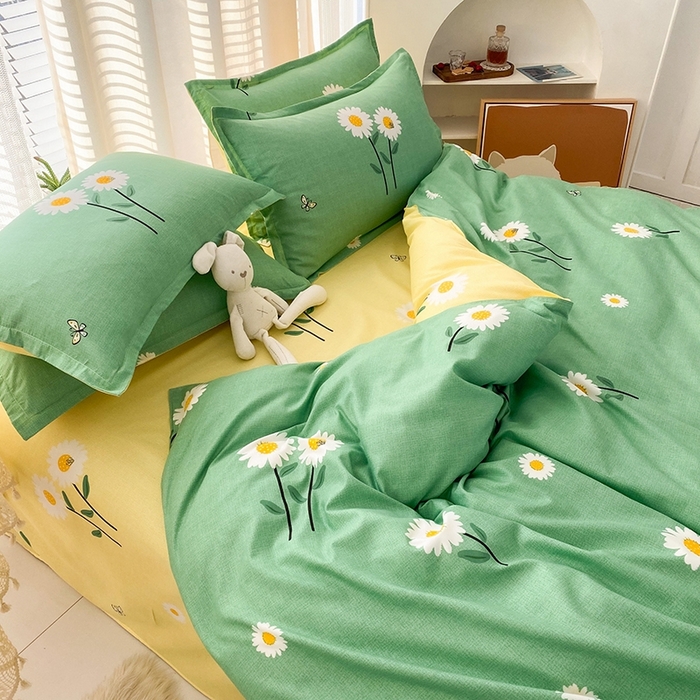 91家纺网 家纺一手货源 找家纺 友承家纺 2026新款床上用品磨毛水洗棉四件套被单被套学生宿舍单人三件套被罩单件四季通用 网红雏菊绿