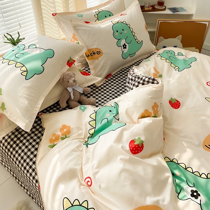 91家纺网 家纺一手货源 找家纺 友承家纺 2026新款床上用品磨毛水洗棉四件套被单被套学生宿舍单人三件套被罩单件四季通用 小恐龙