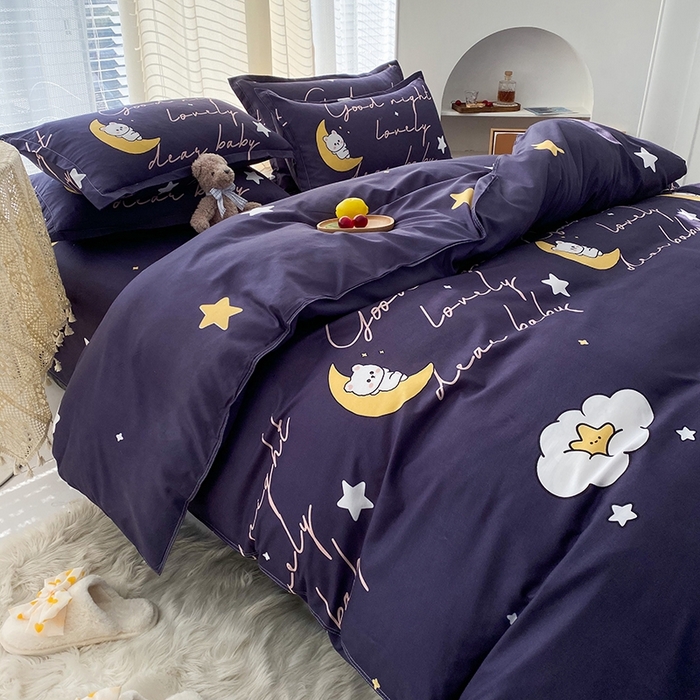 友承家纺 2026新款床上用品磨毛水洗棉四件套被单被套学生宿舍单人三件套被罩单件四季通用 星空之约