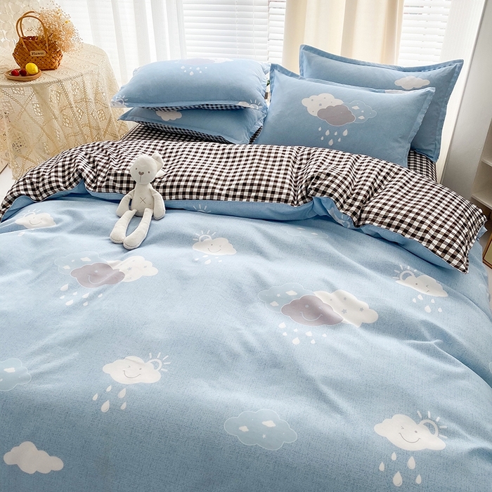 91家纺网 家纺一手货源 找家纺 友承家纺 2026新款床上用品磨毛水洗棉四件套被单被套学生宿舍单人三件套被罩单件四季通用 云朵