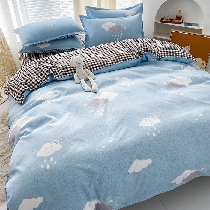 91家纺网 家纺一手货源 找家纺 友承家纺 2026新款床上用品磨毛水洗棉四件套被单被套学生宿舍单人三件套被罩单件四季通用 云朵