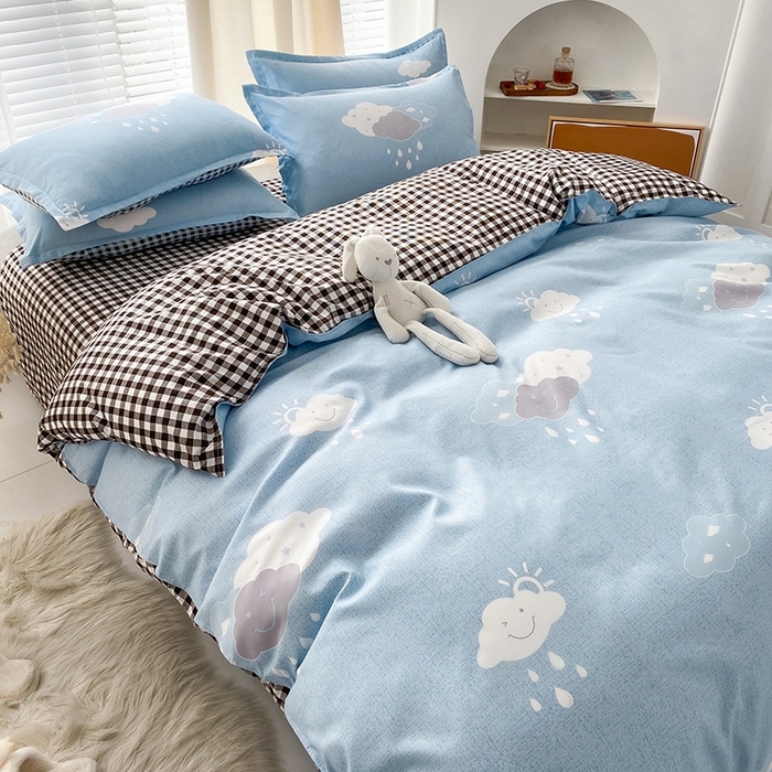 91家纺网 家纺一手货源 找家纺 友承家纺 2026新款床上用品磨毛水洗棉四件套被单被套学生宿舍单人三件套被罩单件四季通用 云朵