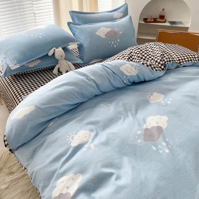 91家纺网 家纺一手货源 找家纺 友承家纺 2026新款床上用品磨毛水洗棉四件套被单被套学生宿舍单人三件套被罩单件四季通用 云朵