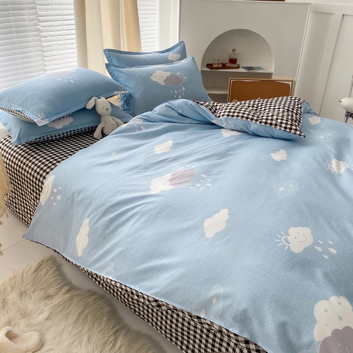 91家纺网 家纺一手货源 找家纺 友承家纺 2026新款床上用品磨毛水洗棉四件套被单被套学生宿舍单人三件套被罩单件四季通用 云朵