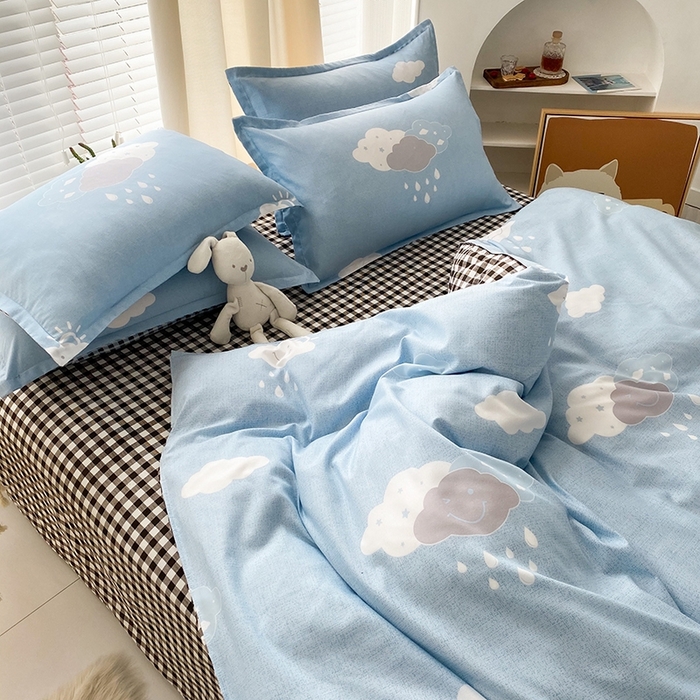 91家纺网 家纺一手货源 找家纺 友承家纺 2026新款床上用品磨毛水洗棉四件套被单被套学生宿舍单人三件套被罩单件四季通用 云朵