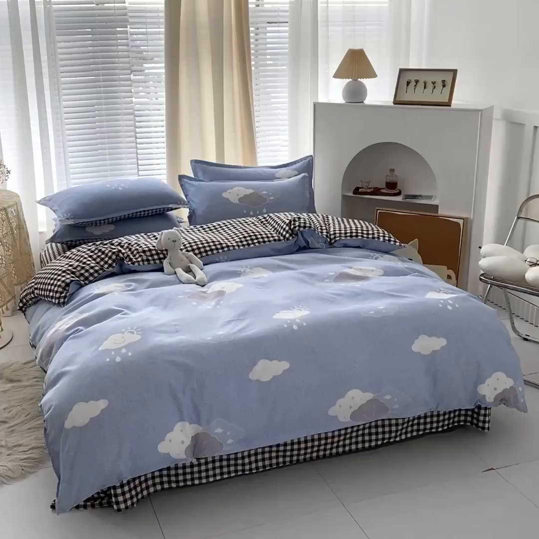 91家纺网 家纺一手货源 找家纺 友承家纺 2026新款床上用品磨毛水洗棉四件套被单被套学生宿舍单人三件套被罩单件四季通用 云朵