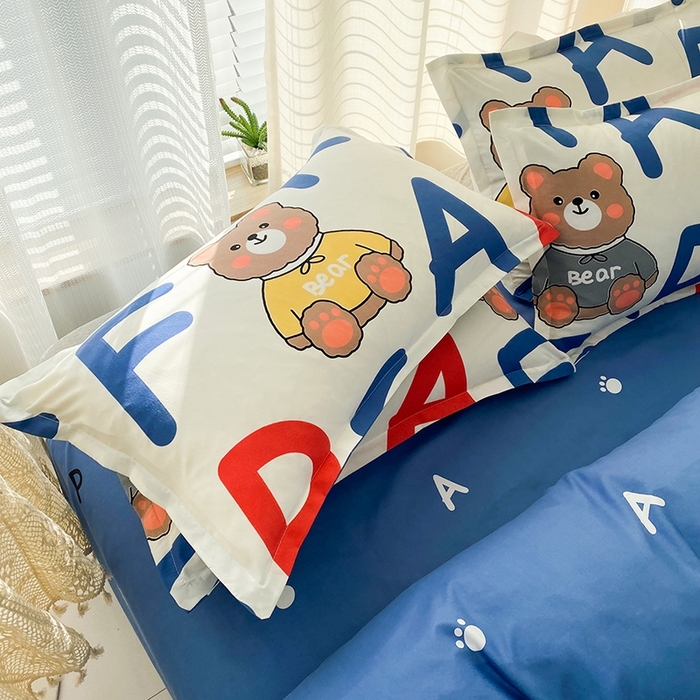 91家纺网 家纺一手货源 找家纺 友承家纺 2026新款床上用品磨毛水洗棉四件套被单被套学生宿舍单人三件套被罩单件四季通用 字母熊米