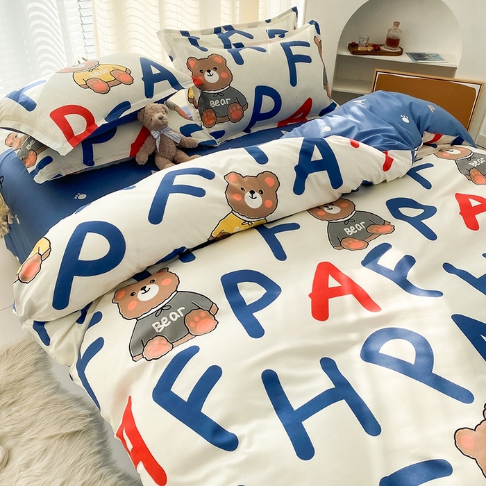 91家纺网 家纺一手货源 找家纺 友承家纺 2026新款床上用品磨毛水洗棉四件套被单被套学生宿舍单人三件套被罩单件四季通用 字母熊米