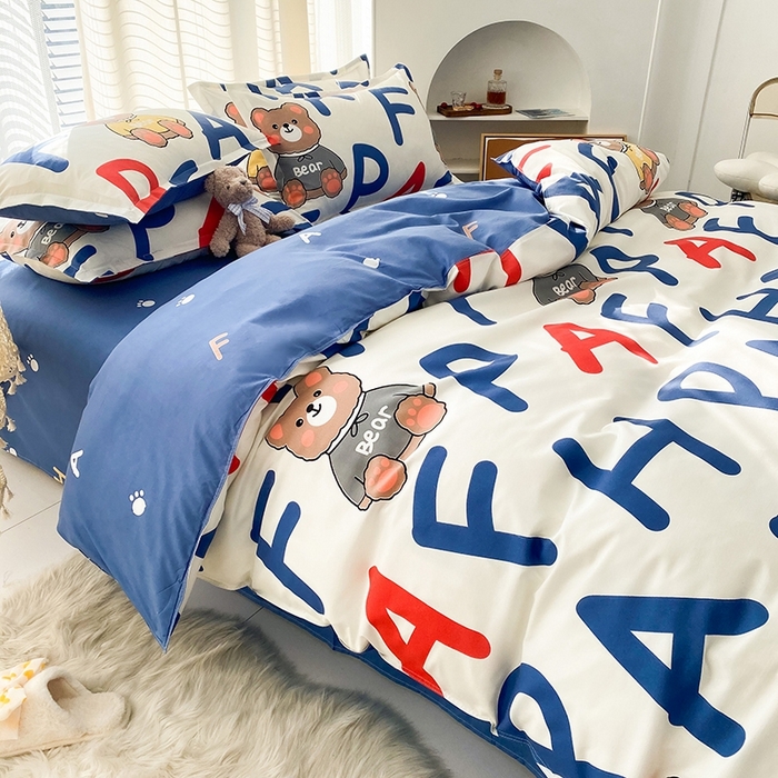 91家纺网 家纺一手货源 找家纺 友承家纺 2026新款床上用品磨毛水洗棉四件套被单被套学生宿舍单人三件套被罩单件四季通用 字母熊米