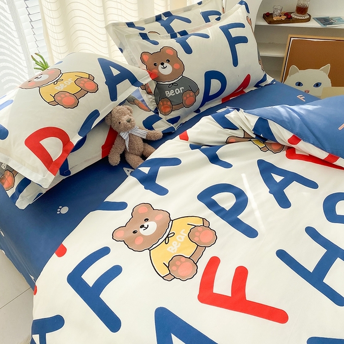 91家纺网 家纺一手货源 找家纺 友承家纺 2026新款床上用品磨毛水洗棉四件套被单被套学生宿舍单人三件套被罩单件四季通用 字母熊米
