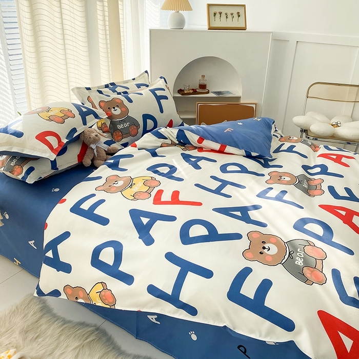91家纺网 家纺一手货源 找家纺 友承家纺 2026新款床上用品磨毛水洗棉四件套被单被套学生宿舍单人三件套被罩单件四季通用 字母熊米