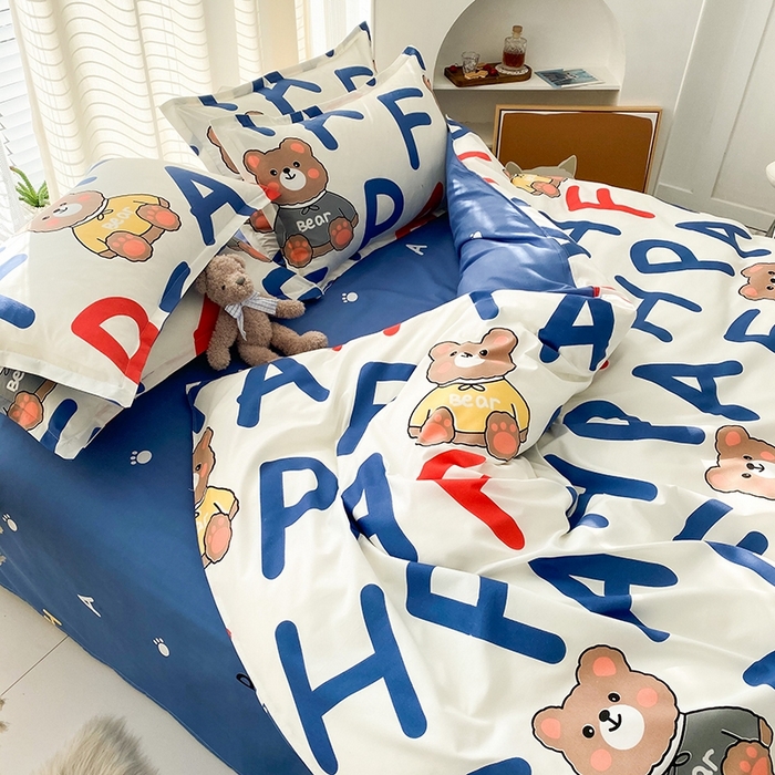 91家纺网 家纺一手货源 找家纺 友承家纺 2026新款床上用品磨毛水洗棉四件套被单被套学生宿舍单人三件套被罩单件四季通用 字母熊米