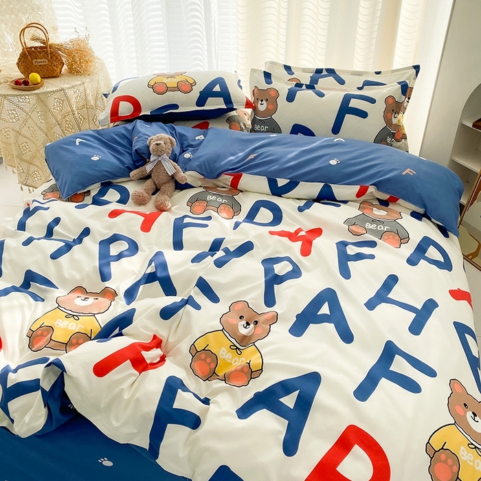 91家纺网 家纺一手货源 找家纺 友承家纺 2026新款床上用品磨毛水洗棉四件套被单被套学生宿舍单人三件套被罩单件四季通用 字母熊米