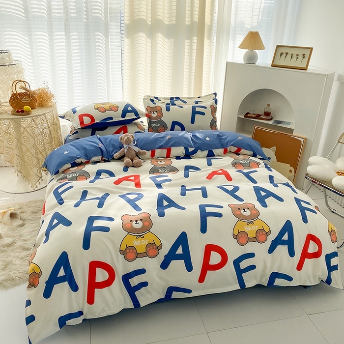 91家纺网 家纺一手货源 找家纺 友承家纺 2026新款床上用品磨毛水洗棉四件套被单被套学生宿舍单人三件套被罩单件四季通用 字母熊米