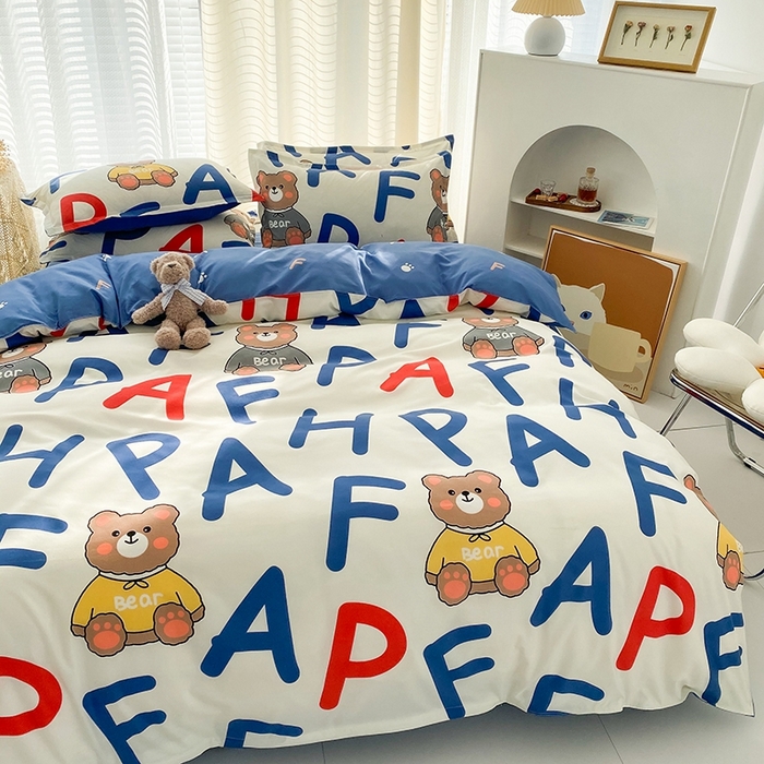 91家纺网 家纺一手货源 找家纺 友承家纺 2026新款床上用品磨毛水洗棉四件套被单被套学生宿舍单人三件套被罩单件四季通用 字母熊米