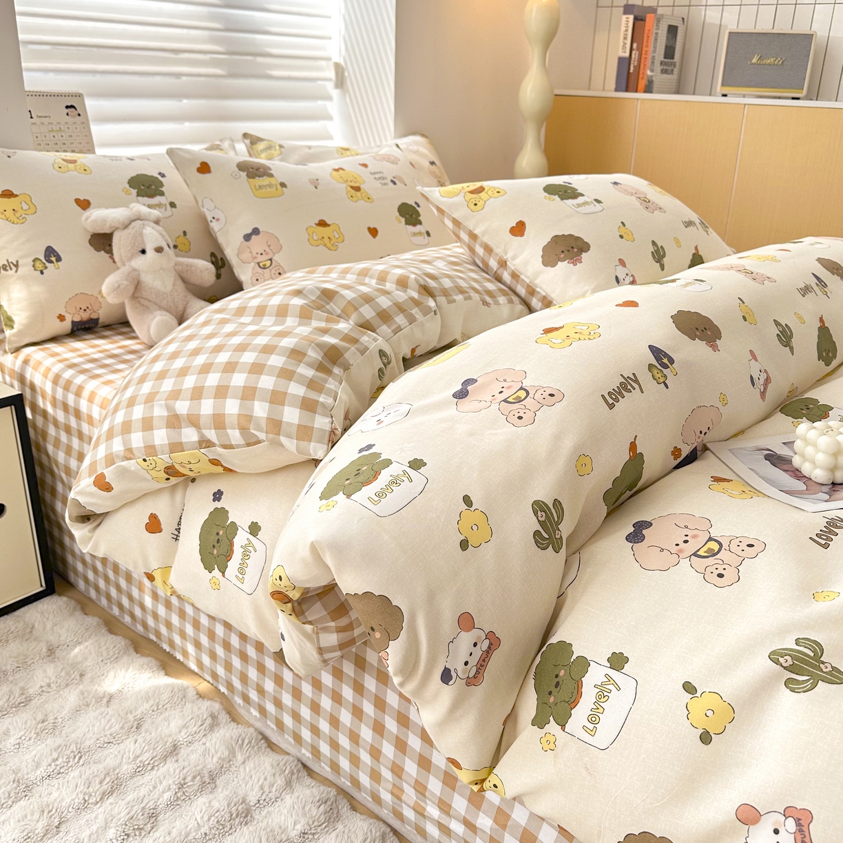 91家纺网 家纺一手货源 找家纺 友承家纺 2026新款床上用品磨毛水洗棉四件套被单被套学生宿舍单人三件套被罩单件四季通用 卡通乐园