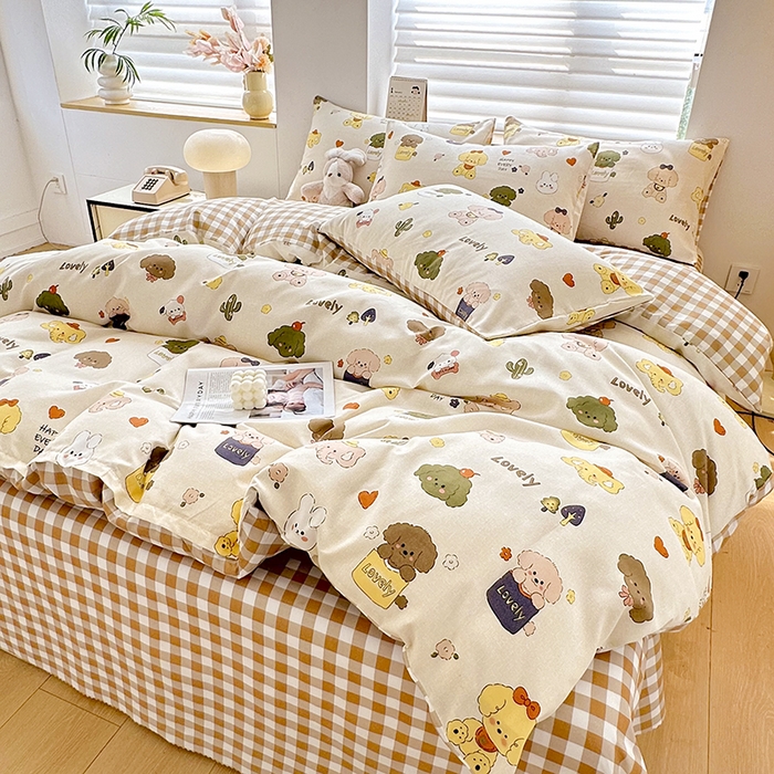 91家纺网 家纺一手货源 找家纺 友承家纺 2026新款床上用品磨毛水洗棉四件套被单被套学生宿舍单人三件套被罩单件四季通用 卡通乐园