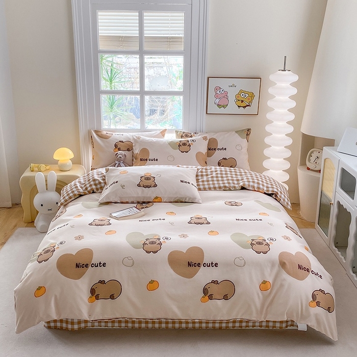 91家纺网 家纺一手货源 找家纺 友承家纺 2026年新款床上用品学生宿舍套件亲肤磨毛单件被套150x180x220cm芦荟棉被罩200x230 萌萌