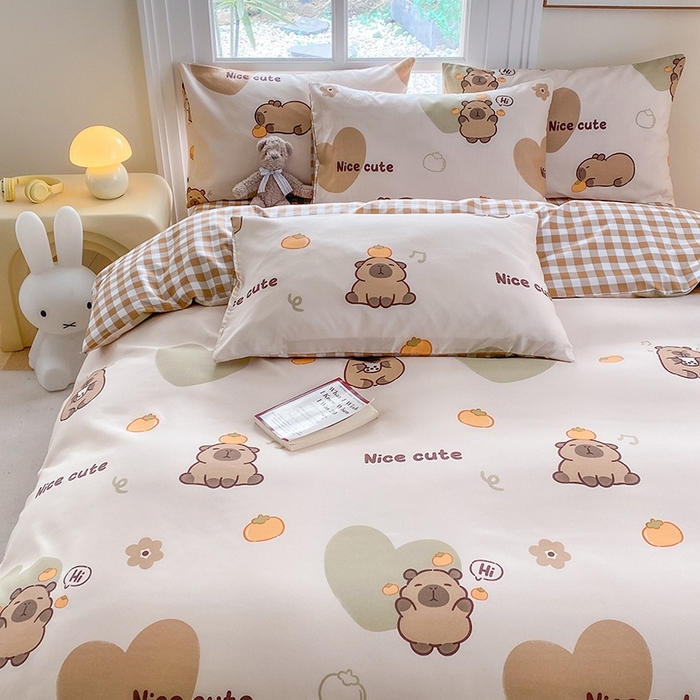 91家纺网 家纺一手货源 找家纺 友承家纺 2026年新款床上用品学生宿舍套件亲肤磨毛单件被套150x180x220cm芦荟棉被罩200x230 萌萌