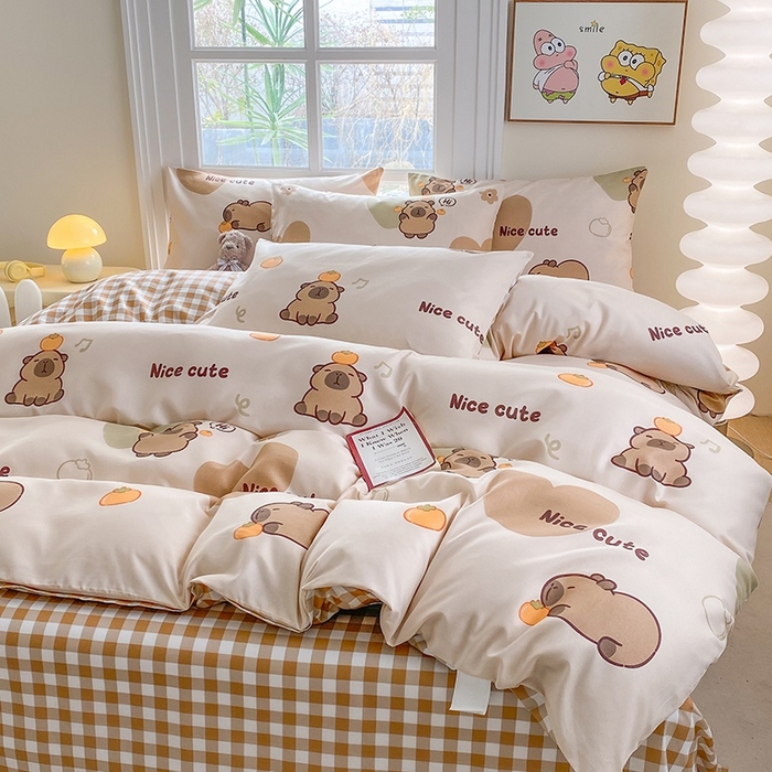 91家纺网 家纺一手货源 找家纺 友承家纺 2026年新款床上用品学生宿舍套件亲肤磨毛单件被套150x180x220cm芦荟棉被罩200x230 萌萌