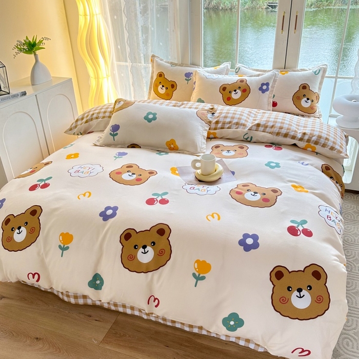 91家纺网 家纺一手货源 找家纺 友承家纺 2026年新款床上用品学生宿舍套件亲肤磨毛单件被套150x180x220cm芦荟棉被罩200x230 baby熊