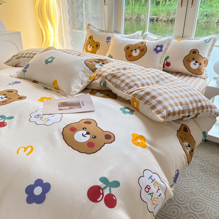91家纺网 家纺一手货源 找家纺 友承家纺 2026年新款床上用品学生宿舍套件亲肤磨毛单件被套150x180x220cm芦荟棉被罩200x230 baby熊