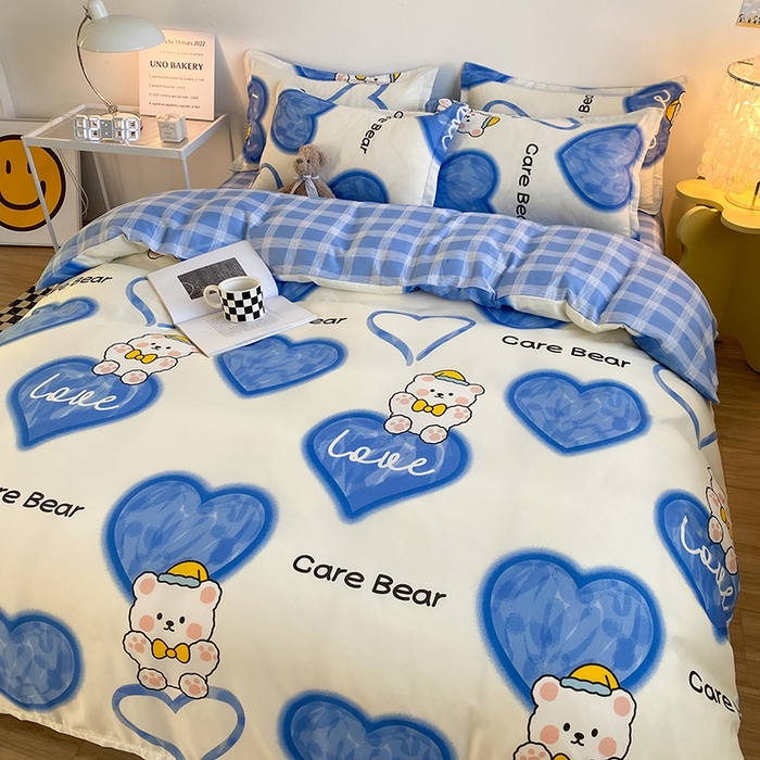 91家纺网 家纺一手货源 找家纺 友承家纺 2026年新款床上用品学生宿舍套件亲肤磨毛单件被套150x180x220cm芦荟棉被罩200x230 爱心小熊