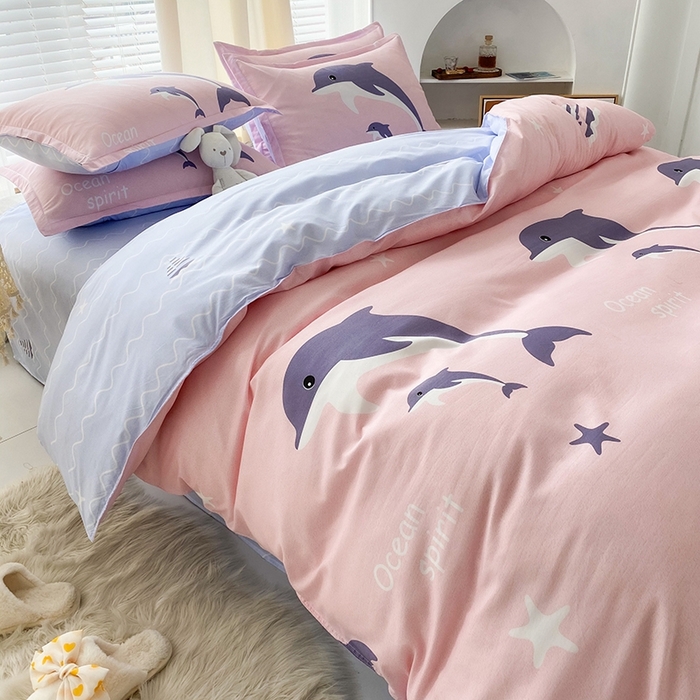 91家纺网 家纺一手货源 找家纺 友承家纺 2026年新款床上用品学生宿舍套件亲肤磨毛单件被套150x180x220cm芦荟棉被罩200x230 海豚湾