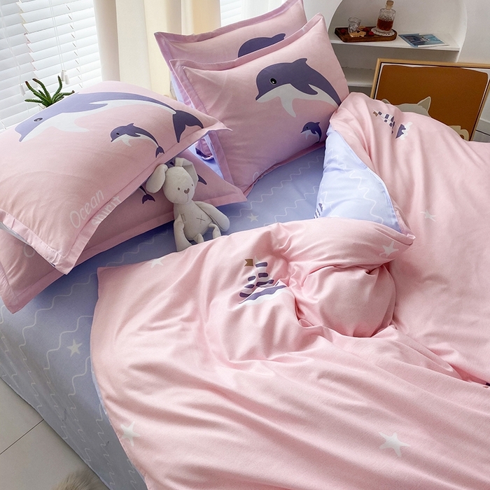 91家纺网 家纺一手货源 找家纺 友承家纺 2026年新款床上用品学生宿舍套件亲肤磨毛单件被套150x180x220cm芦荟棉被罩200x230 海豚湾