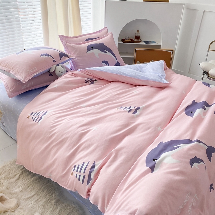 91家纺网 家纺一手货源 找家纺 友承家纺 2026年新款床上用品学生宿舍套件亲肤磨毛单件被套150x180x220cm芦荟棉被罩200x230 海豚湾