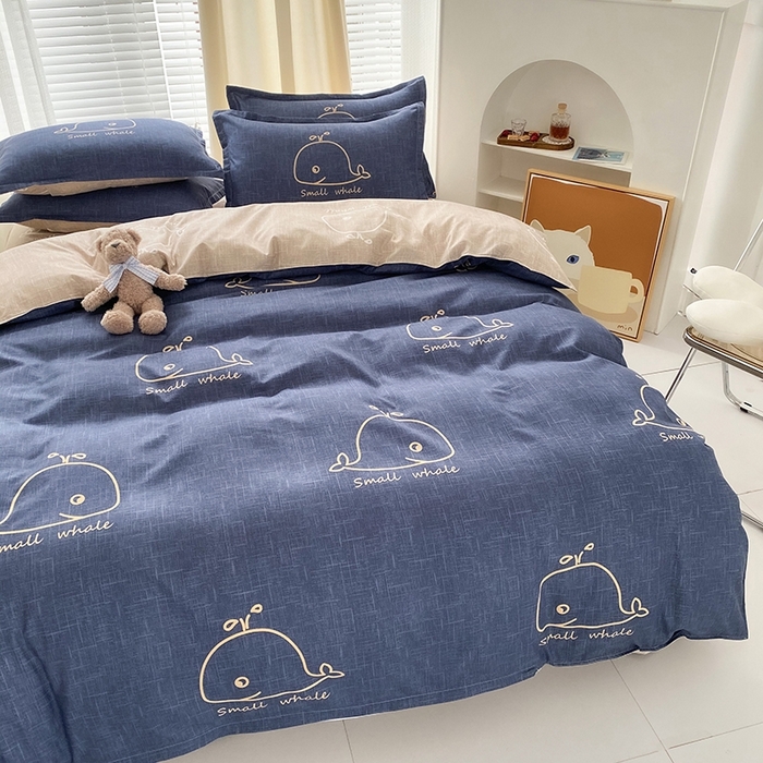 91家纺网 家纺一手货源 找家纺 友承家纺 2026年新款床上用品学生宿舍套件亲肤磨毛单件被套150x180x220cm芦荟棉被罩200x230 鲸鱼